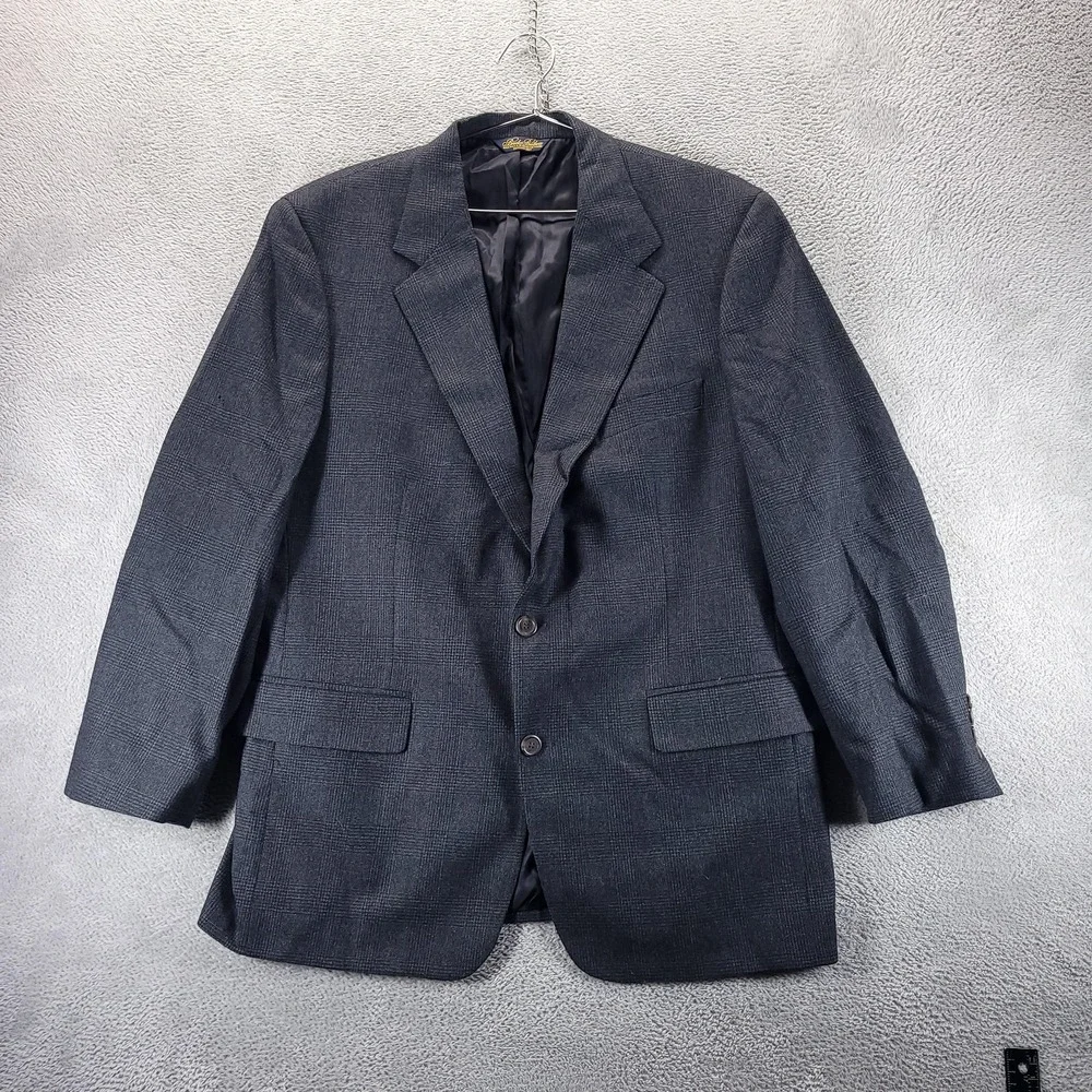 Brooks Brothers Blazer Mens 44 Gray Wool Check Tweed Classic Fit Made In USA